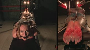 Automatic Hot Wax Soles Torment for Tightly Bound and Gagged Katrina (Russian Fetish)