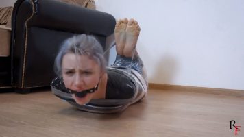 Barefoot Astrid is Tightly Wrapped With Film and Tape (Russian Fetish)