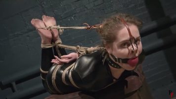 Barefoot Leya in Catsuit – Tight Bondage With Many Ropes, Suspension and Hogtie (Russian Fetish)